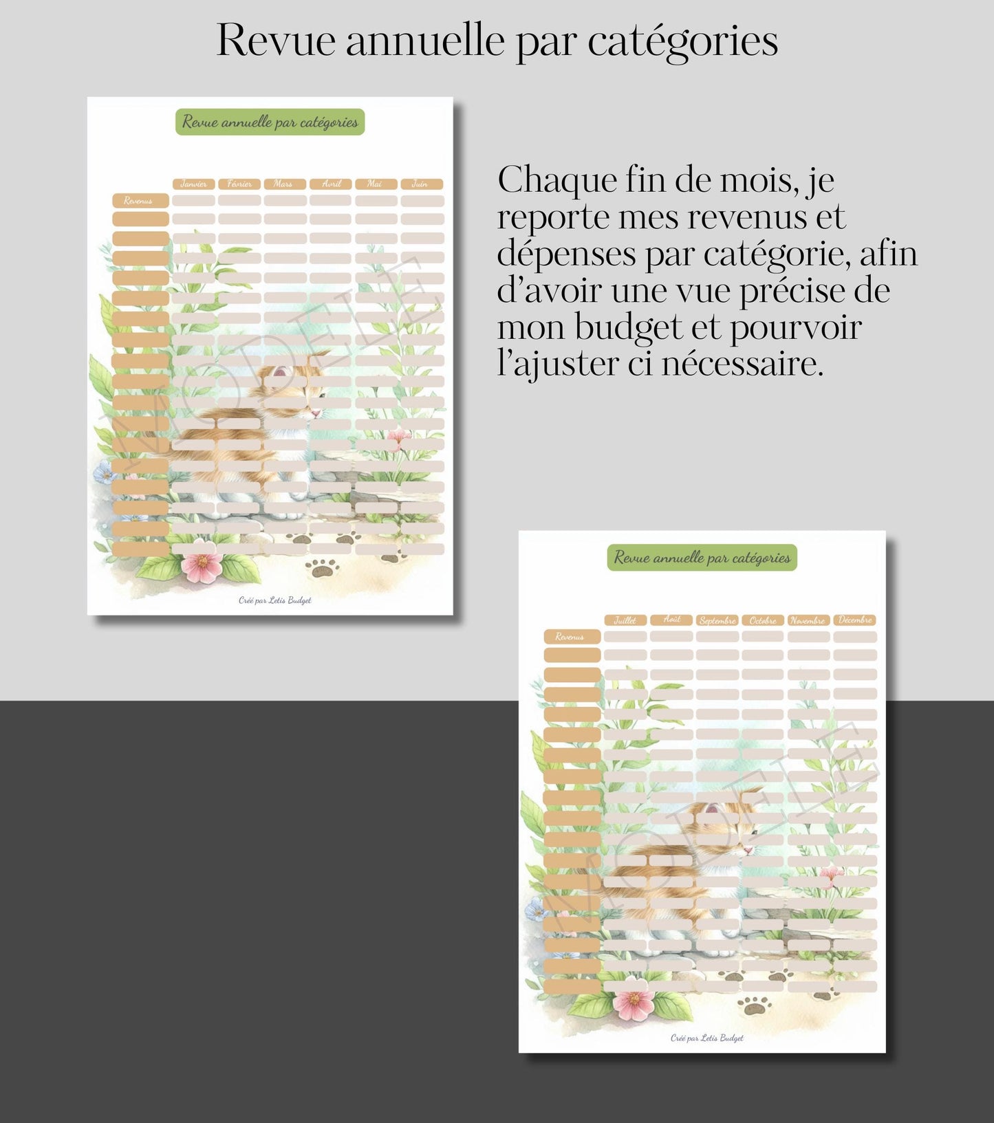 Budget Planner Chatons – PDF Imprimable A5 – 30 Pages, Suivi Annuel & Mensuel, Non Daté