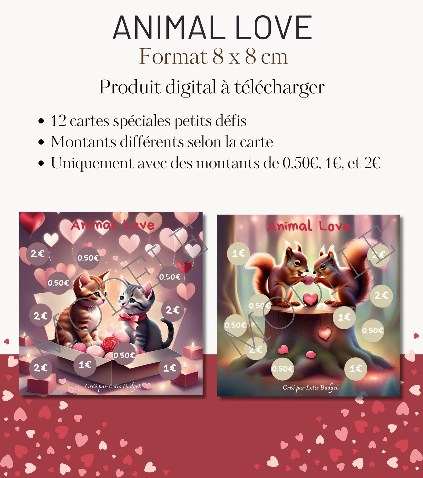 Lot de 12 Fiches Défis Budget - Collection Animal Love