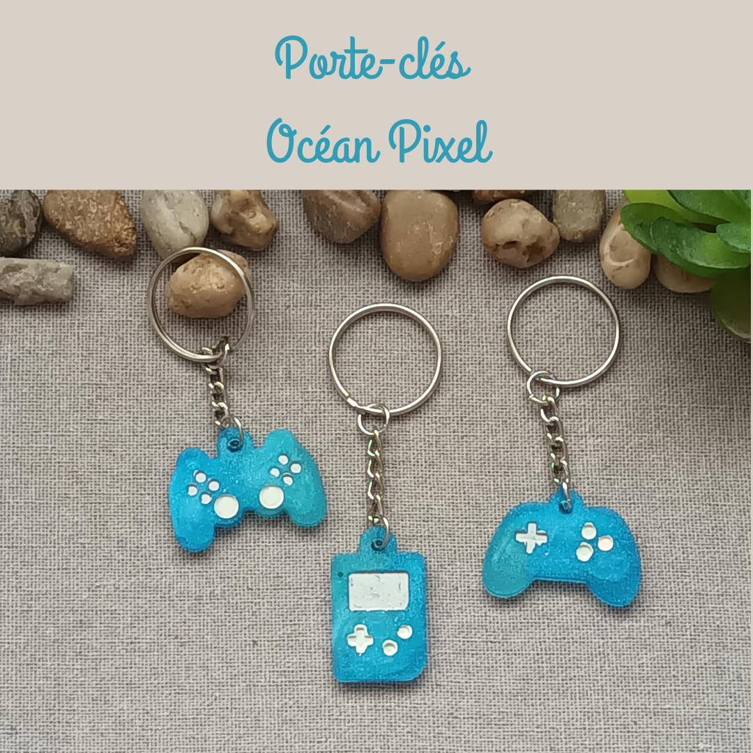 Porte-clé Manette Océan Pixel – un clin d’œil aux couleurs océaniques et à l’univers pixel/jeu vidéo