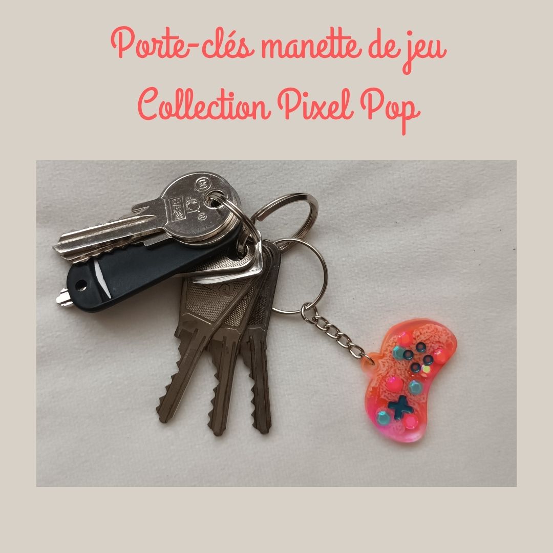 Porte-clés manette de jeu – Résine colorée et éléments pop | Collection Pixel Pop