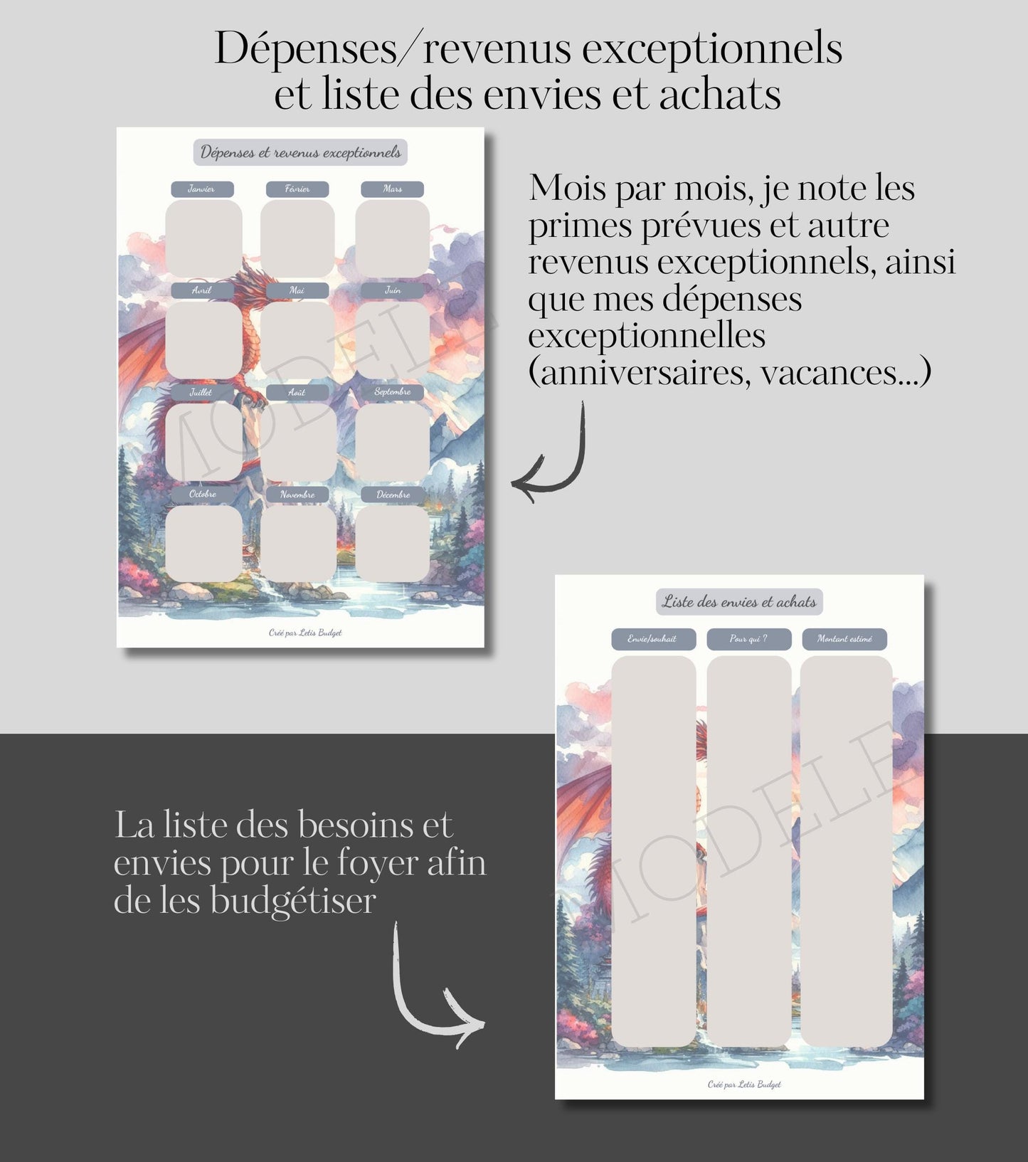Budget Planner Dragon – PDF Imprimable A5 – 28 Pages, Suivi Annuel & Mensuel, Non Daté