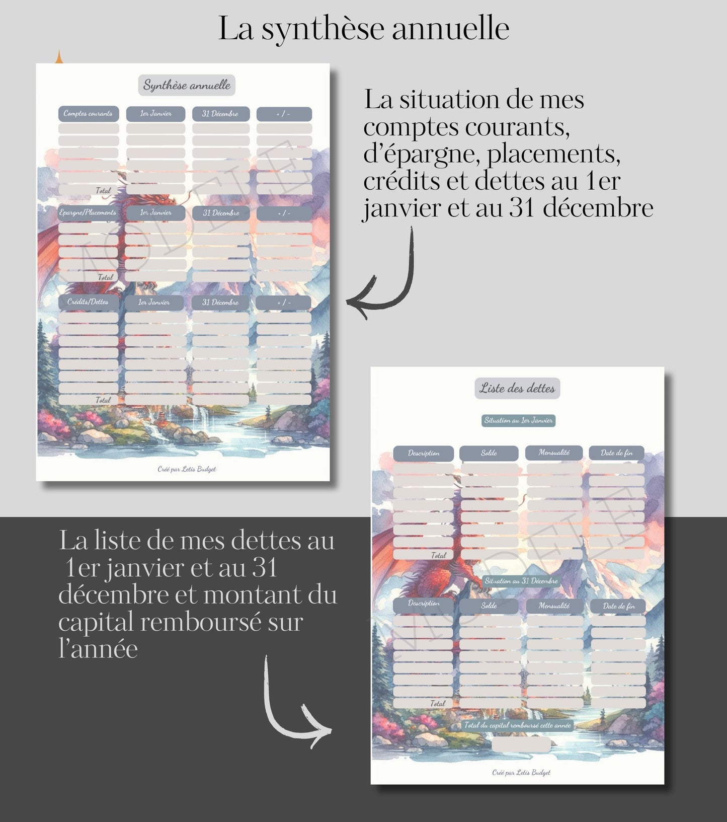 Budget Planner Dragon – PDF Imprimable A5 – 28 Pages, Suivi Annuel & Mensuel, Non Daté
