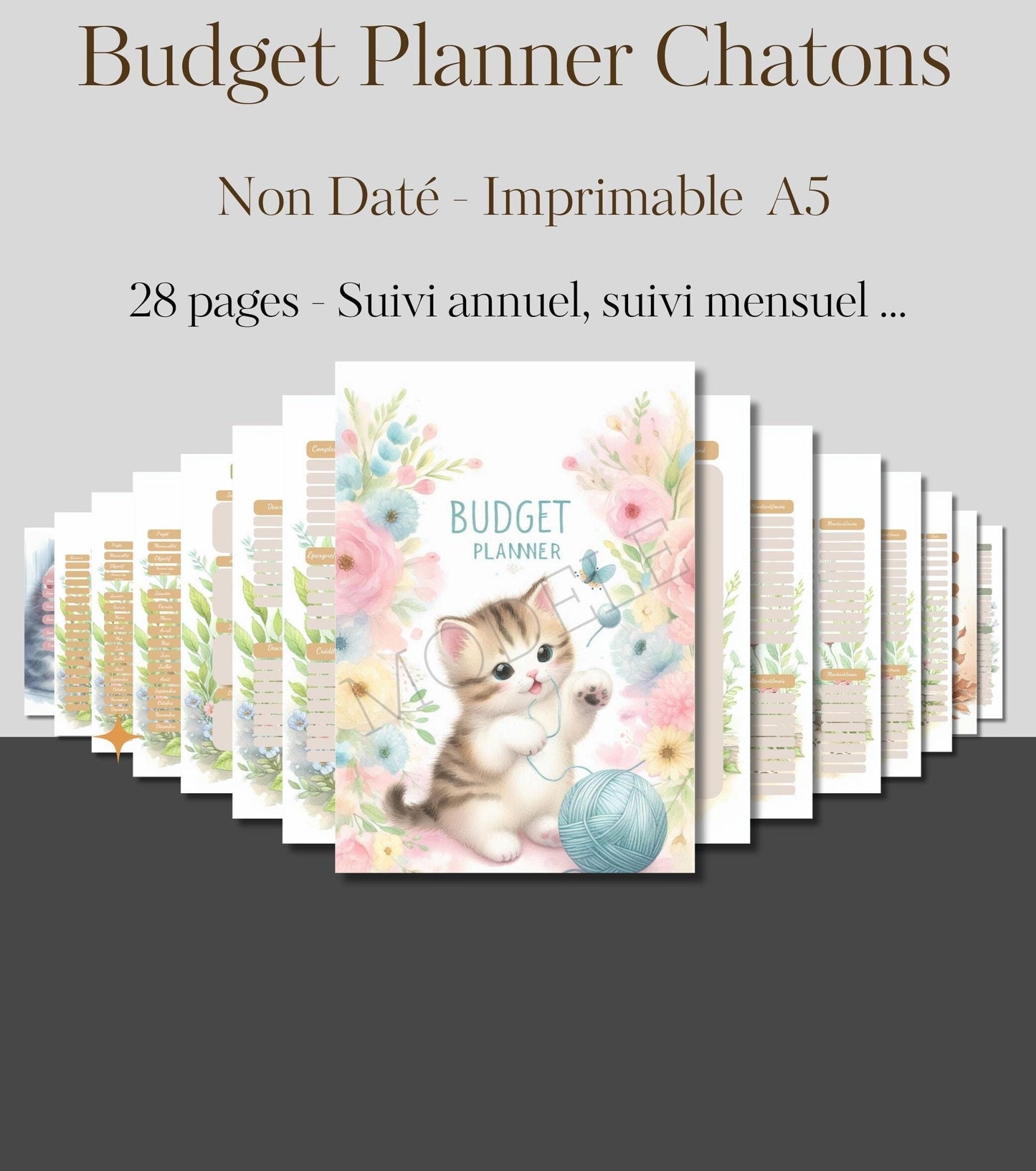 Budget Planner Chatons – PDF Imprimable A5 – 30 Pages, Suivi Annuel & Mensuel, Non Daté