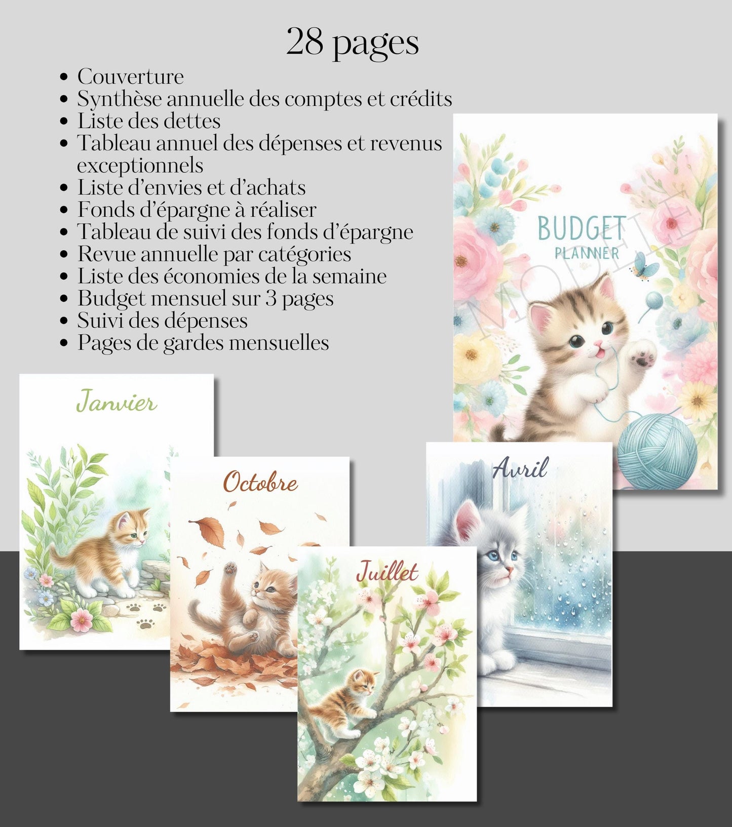 Budget Planner Chatons – PDF Imprimable A5 – 30 Pages, Suivi Annuel & Mensuel, Non Daté
