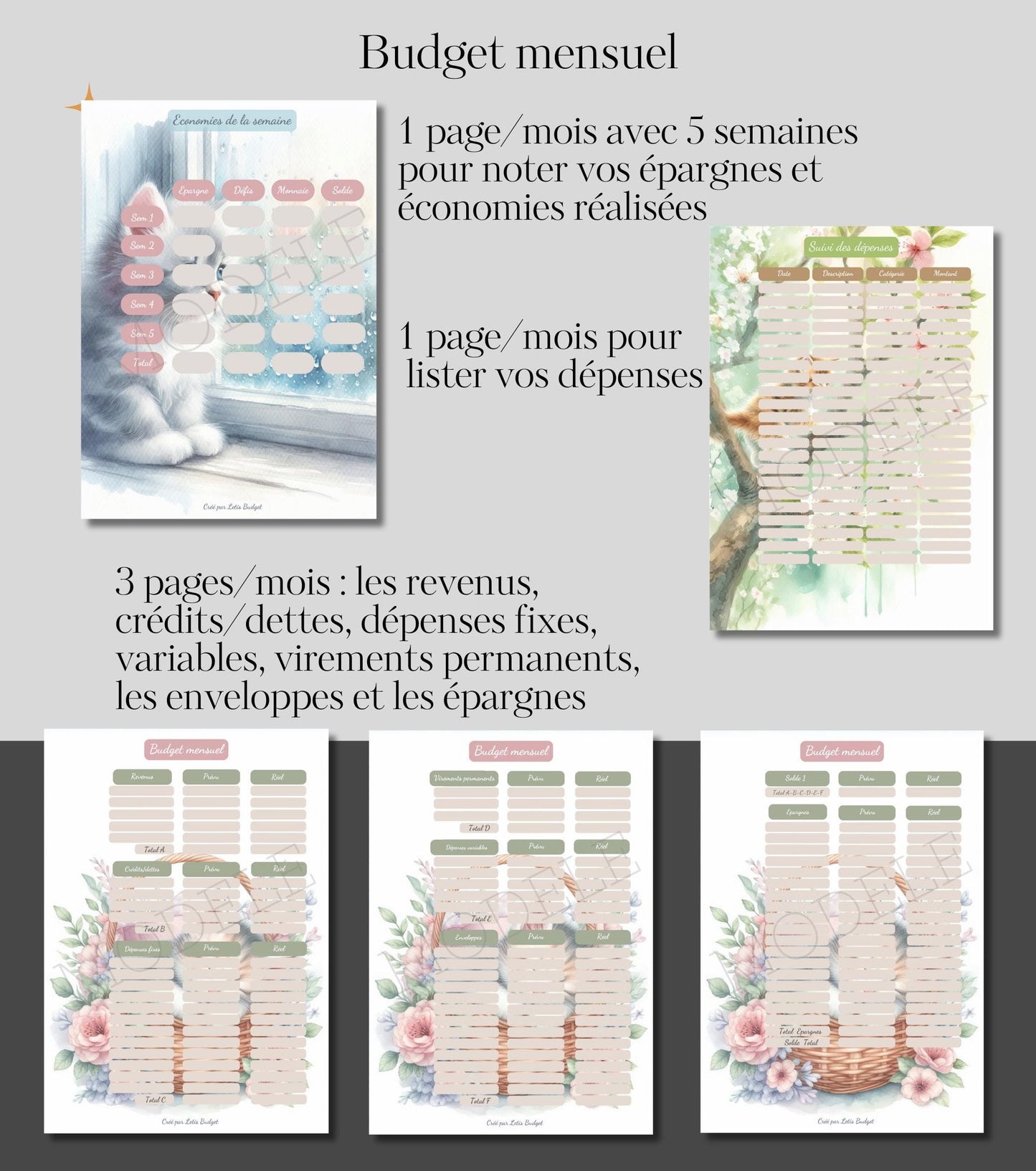Budget Planner Chatons – PDF Imprimable A5 – 30 Pages, Suivi Annuel & Mensuel, Non Daté