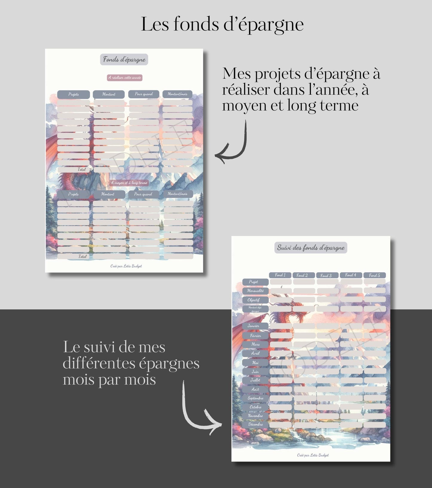 Budget Planner Dragon – PDF Imprimable A5 – 28 Pages, Suivi Annuel & Mensuel, Non Daté