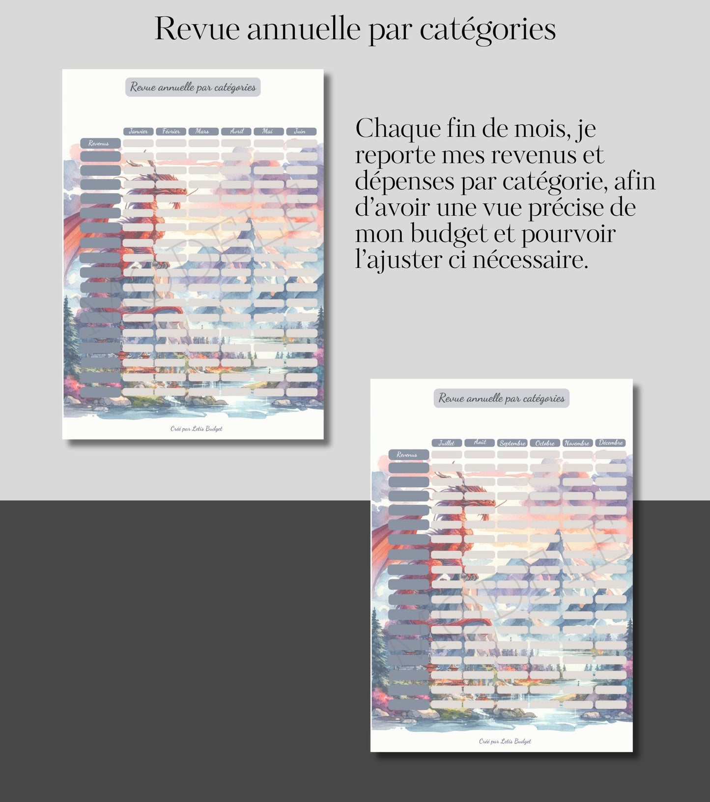 Budget Planner Dragon – PDF Imprimable A5 – 28 Pages, Suivi Annuel & Mensuel, Non Daté