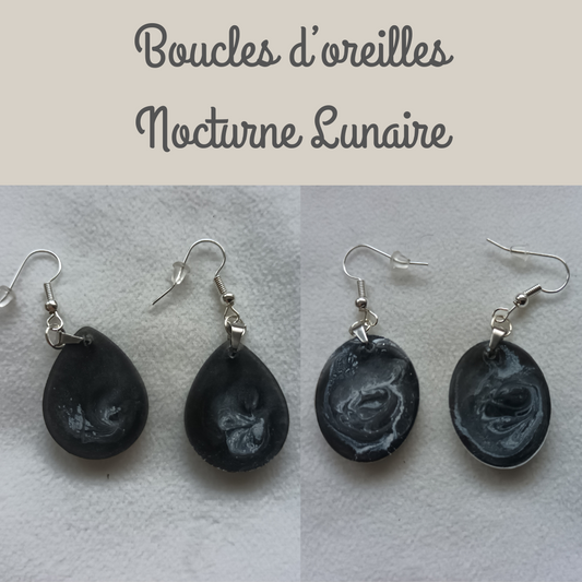 Boucles d’oreilles en résine noire – Collection Nocturne Lunaire