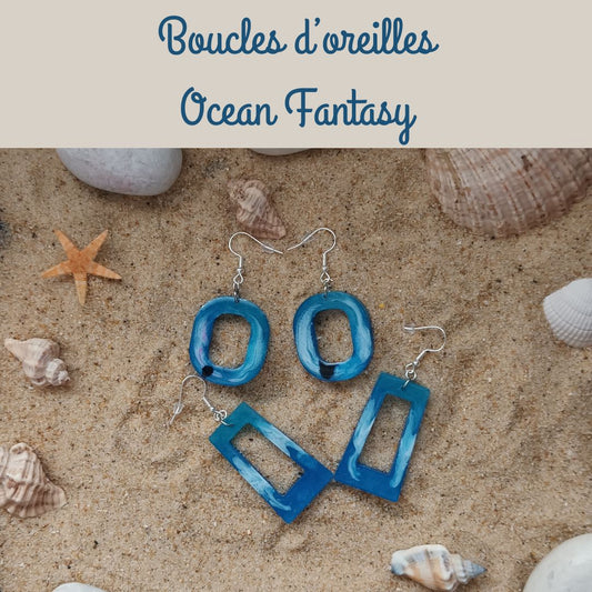 Boucles d’oreilles Ocean Fantasy – Résine bleu et blanc nacré