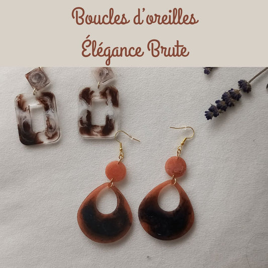 Boucles Élégance Brute – Bijoux résine marbrés et teintes terre