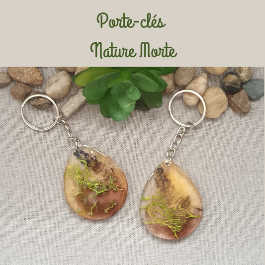 Porte-clés en résine Nature Morte – inclusions automnales et végétales
