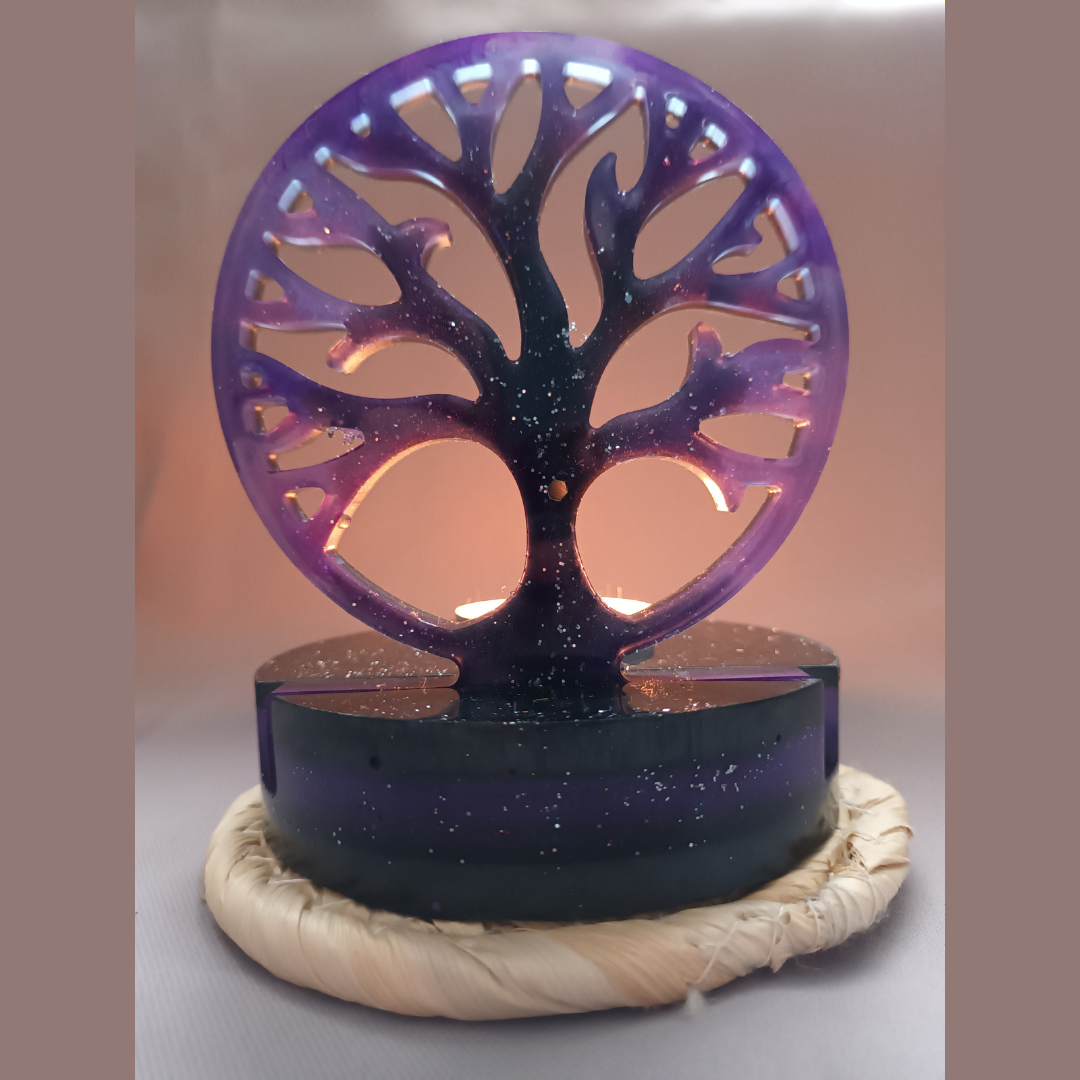 Porte-Bougie Arbre de Vie – Noir & Violet – Décoration Ésotérique