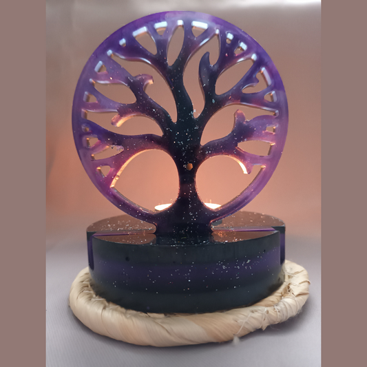 Porte-Bougie Arbre de Vie – Noir & Violet – Décoration Ésotérique