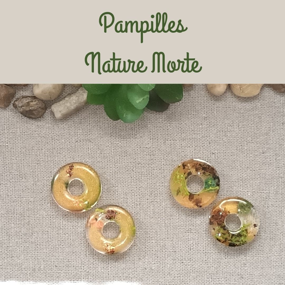 Lot de 2 Pampilles en résine Nature Morte – forme donut, inclusions automnales