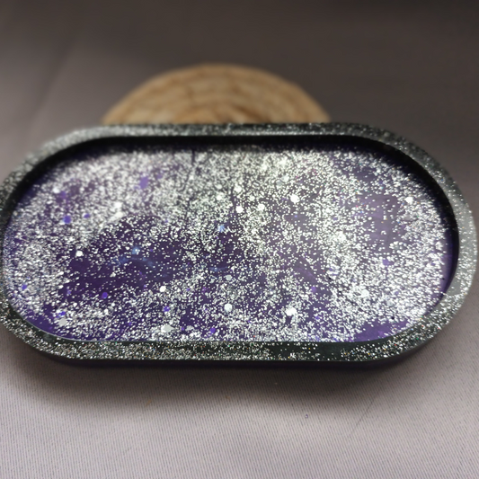 Plateau / Vide-Poche Mystique – Noir & Violet paillettes argentées