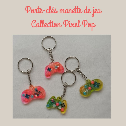 Porte-clés manette de jeu – Résine colorée et éléments pop | Collection Pixel Pop