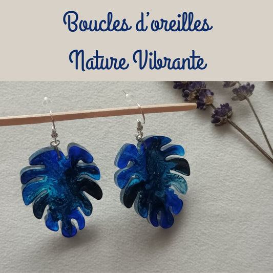 Boucles Jungle Bleue – Feuilles tropicales en résine