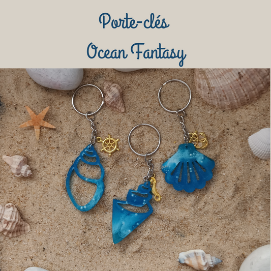 Porte-clés coquillage Ocean Fantasy en résine – Perle flottante et charme doré mer