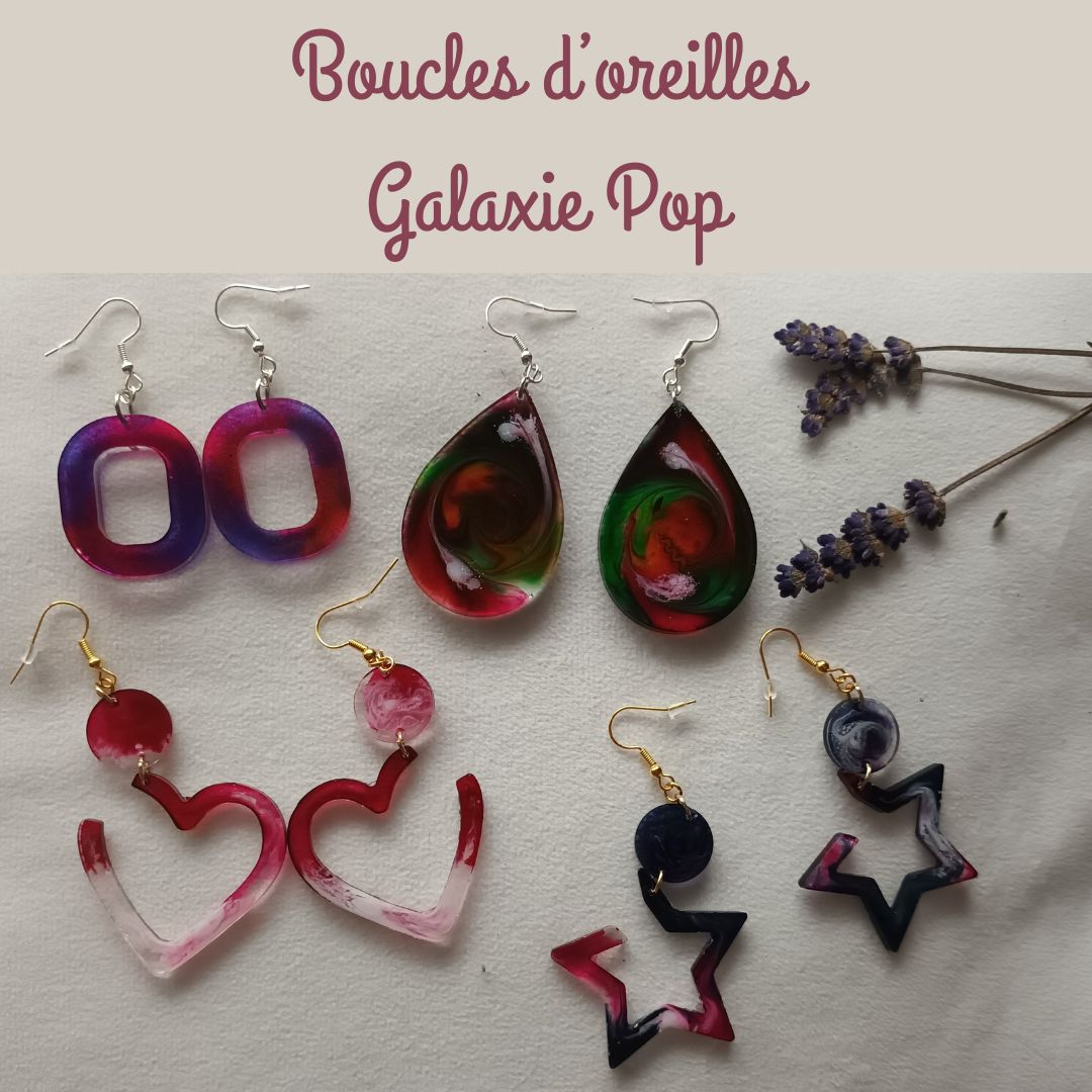 Boucles Galaxie Pop – Bijoux fun et colorés en résine artisanale