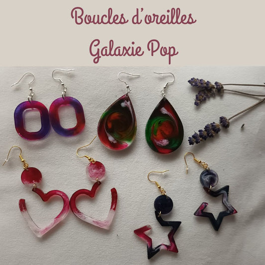 Boucles Galaxie Pop – Bijoux fun et colorés en résine artisanale