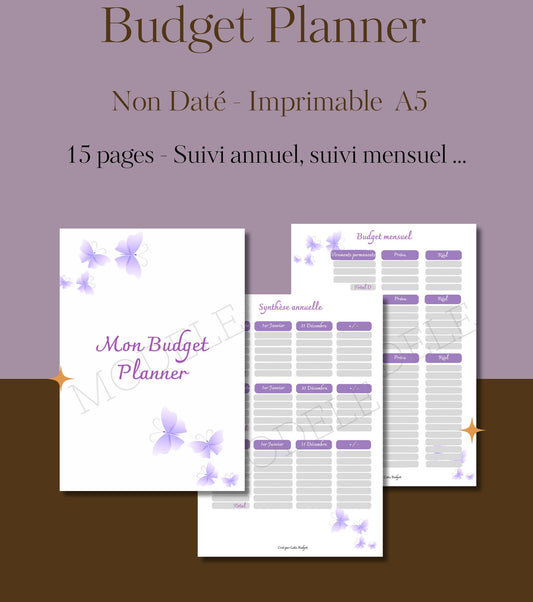 Budget Planner non daté à imprime Format A5 Papillon