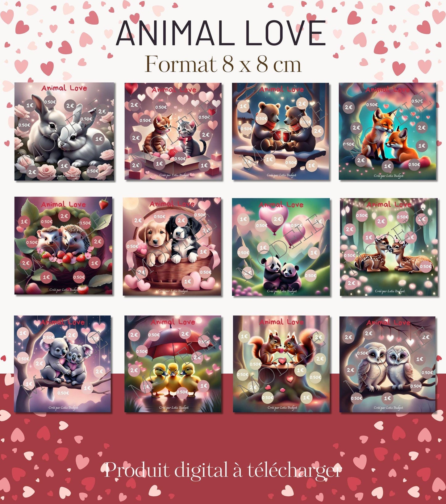 Lot de 12 Fiches Défis Budget - Collection Animal Love