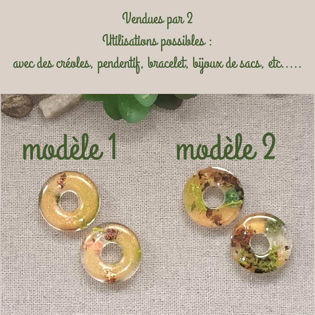 Lot de 2 Pampilles en résine Nature Morte – forme donut, inclusions automnales