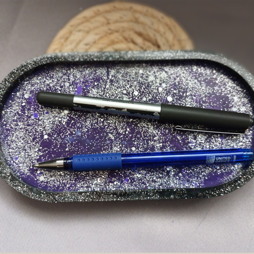 Plateau / Vide-Poche Mystique – Noir & Violet paillettes argentées