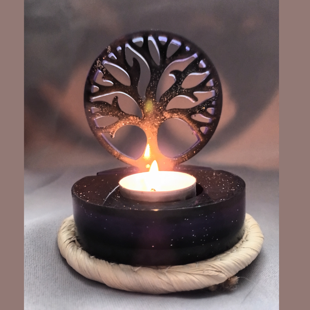 Porte-Bougie Arbre de Vie – Noir & Violet – Décoration Ésotérique