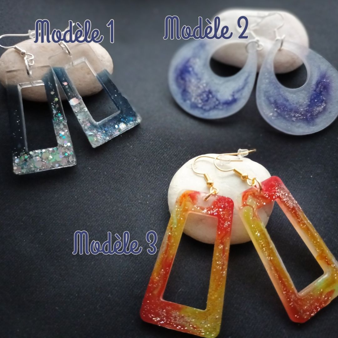 Boucles d’oreilles en résine artisanale – 3 modèles au choix | Collection Lueurs d’Aurore
