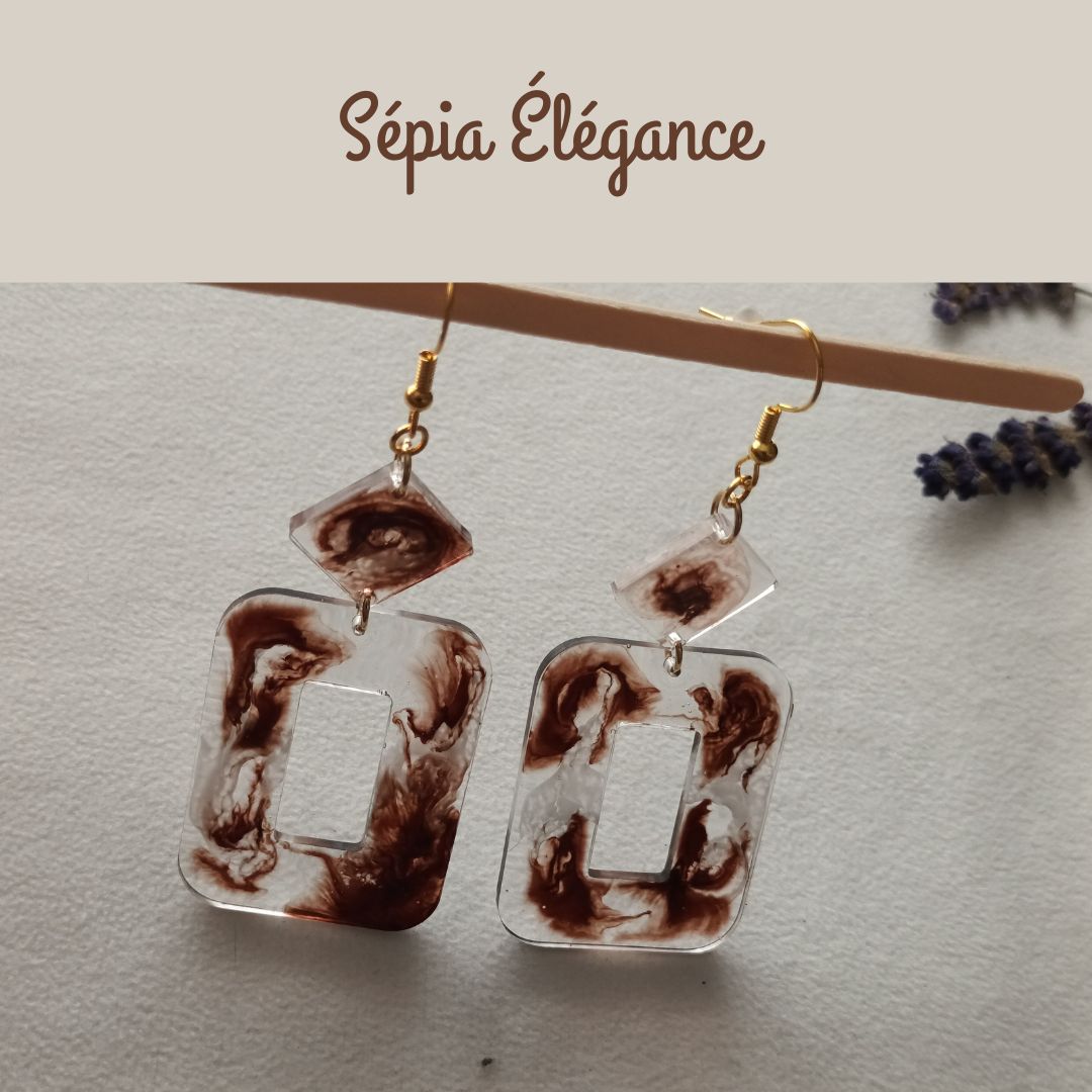Boucles Élégance Brute – Bijoux résine marbrés et teintes terre