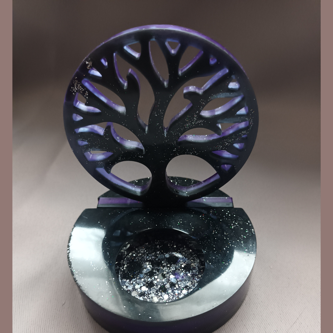 Porte-Bougie Arbre de Vie – Noir & Violet – Décoration Ésotérique