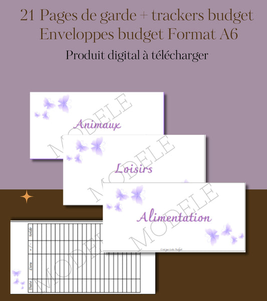 21 pages de gardes enveloppes budget zip classeur A6 + tracker budget Papillons