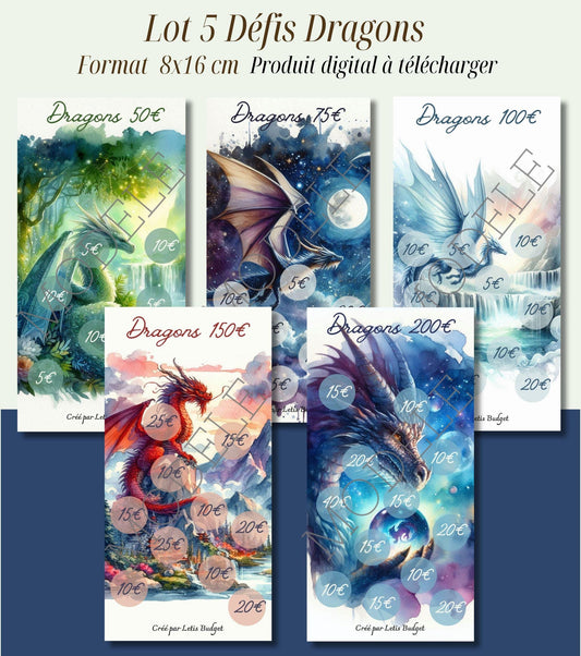 5 Fiches Défis Thème Dragons  à imprimer