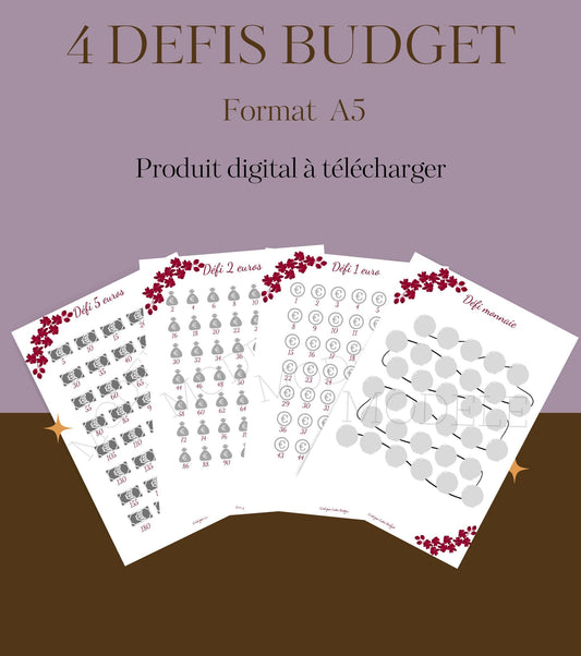 4 Défis Budget Format A5 à imprimer Fleurs rouges