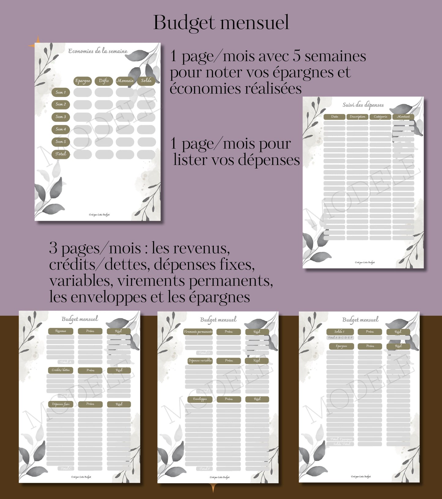 Budget Planner non daté à imprimer Format A5 Feuilles