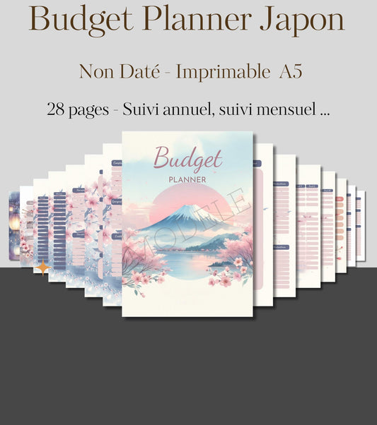 Budget Planner Japon – PDF Imprimable A5 – 28 Pages, Suivi Annuel & Mensuel, Non Daté