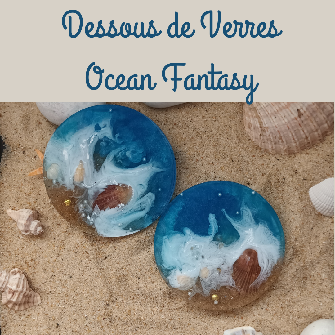 lot de 2 Dessous de verre Ocean Fantasy résine – Effet vague, sable & coquillages