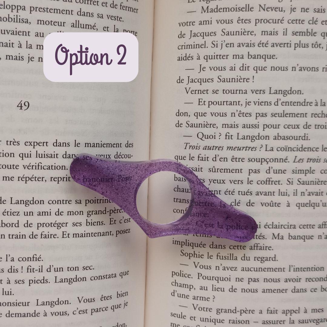 Bague de lecture en résine – Collection Galaxie de Paillettes – Violet & paillettes bleues