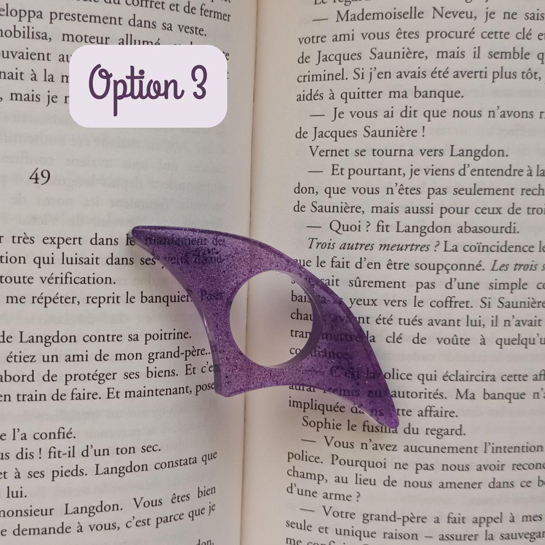 Bague de lecture en résine – Collection Galaxie de Paillettes – Violet & paillettes bleues