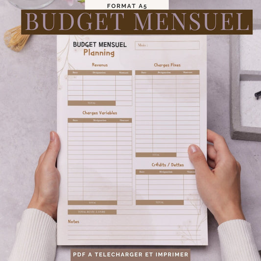 Budget mensuel imprimable, revenus et dépenses mensuels, budget mensuel imprimable, PDF, A5, téléchargement immédiat