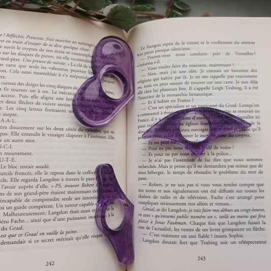 Bague de lecture en résine – Collection Galaxie de Paillettes – Violet & paillettes bleues
