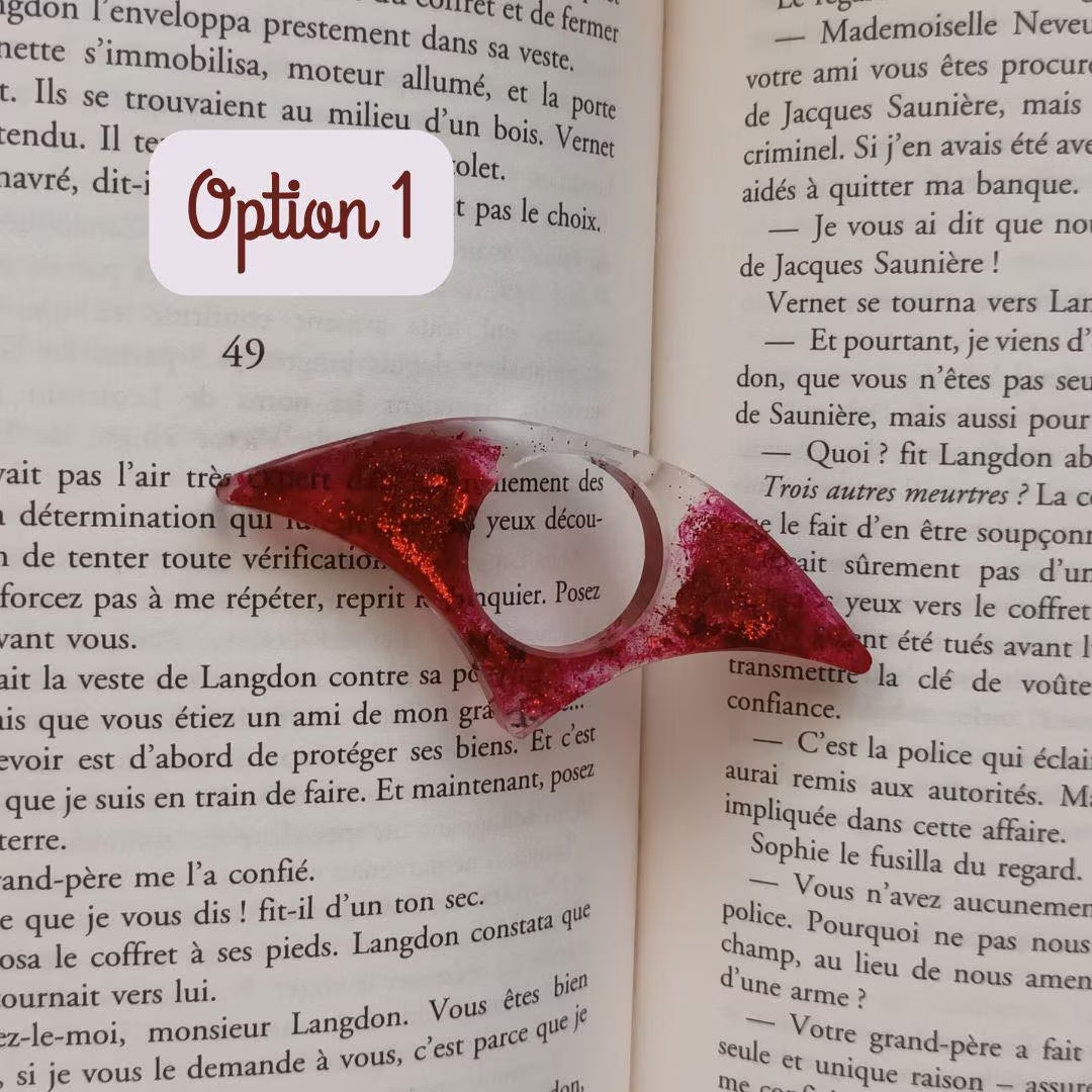 Bague de lecture en résine – Collection Flamme de Vie – Rouge, bordeaux & paillettes rouges