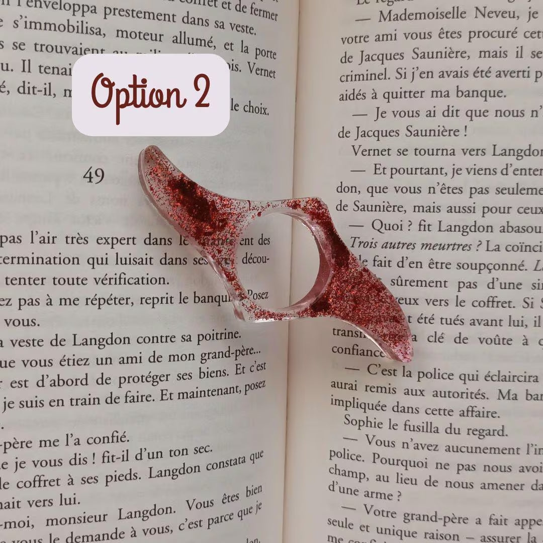Bague de lecture en résine – Collection Flamme de Vie – Rouge, bordeaux & paillettes rouges