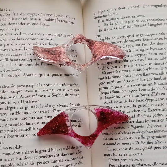 Bague de lecture en résine – Collection Flamme de Vie – Rouge, bordeaux & paillettes rouges