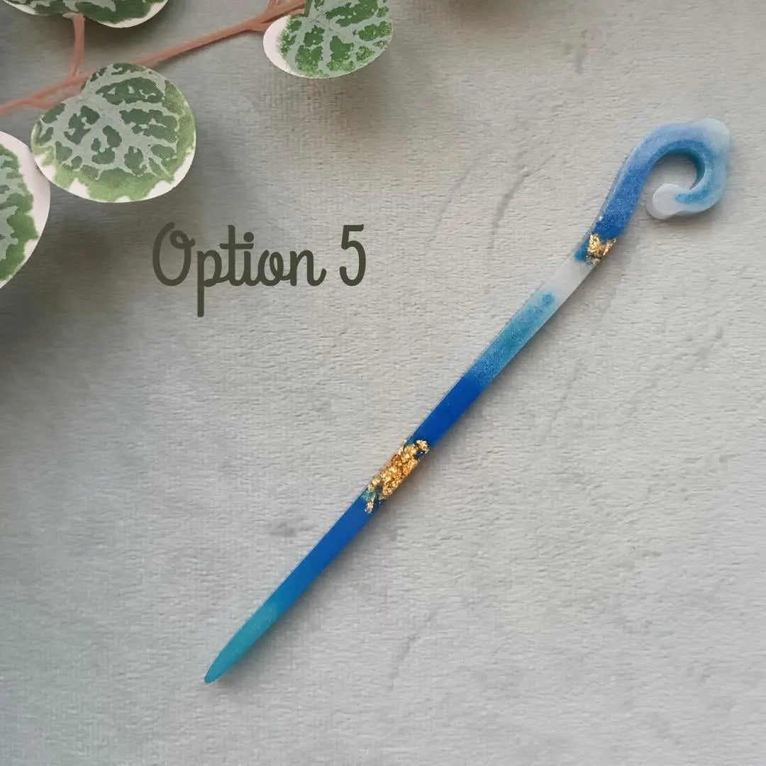 Bâton de cheveux en résine - Collection Écume Céleste - Bleu nacré et paillettes or ou argent – Accessoire cheveux fait main
