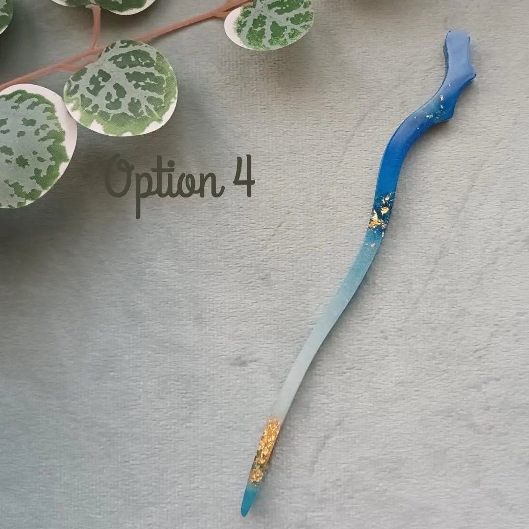 Bâton de cheveux en résine - Collection Écume Céleste - Bleu nacré et paillettes or ou argent – Accessoire cheveux fait main