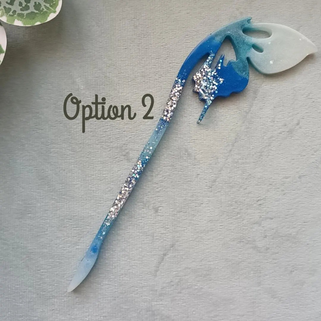 Bâton de cheveux en résine - Collection Écume Céleste - Bleu nacré et paillettes or ou argent – Accessoire cheveux fait main