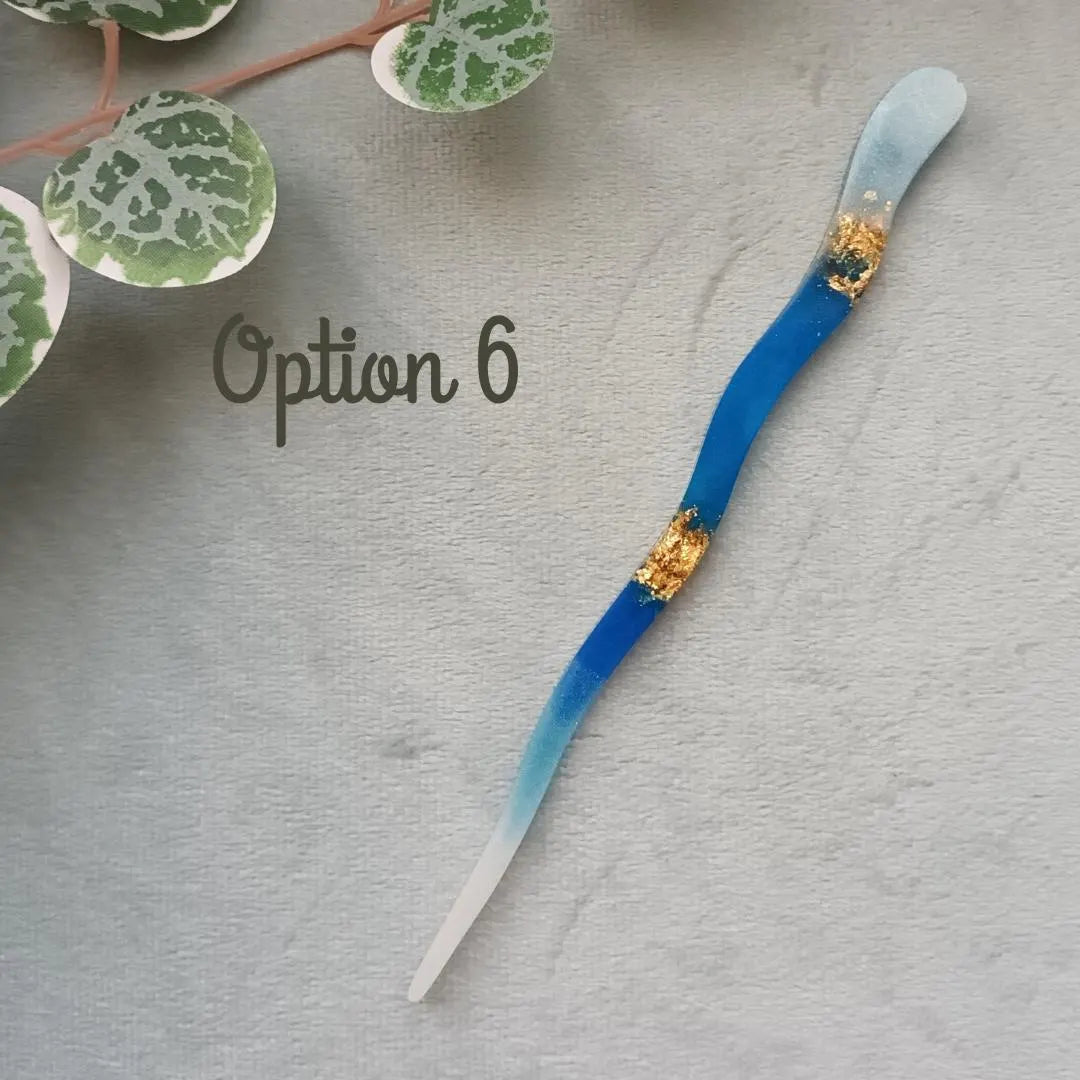 Bâton de cheveux en résine - Collection Écume Céleste - Bleu nacré et paillettes or ou argent – Accessoire cheveux fait main