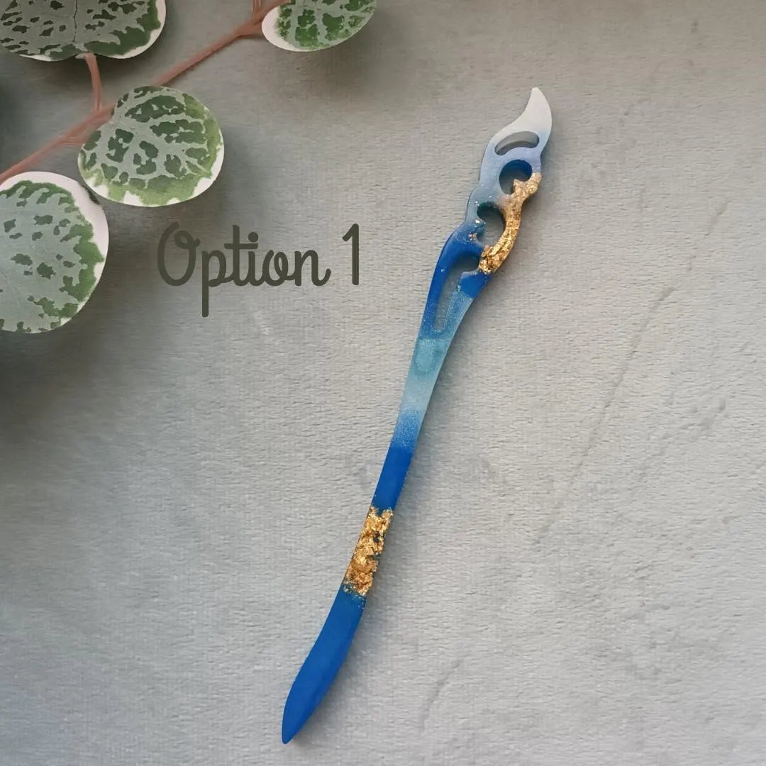 Bâton de cheveux en résine - Collection Écume Céleste - Bleu nacré et paillettes or ou argent – Accessoire cheveux fait main